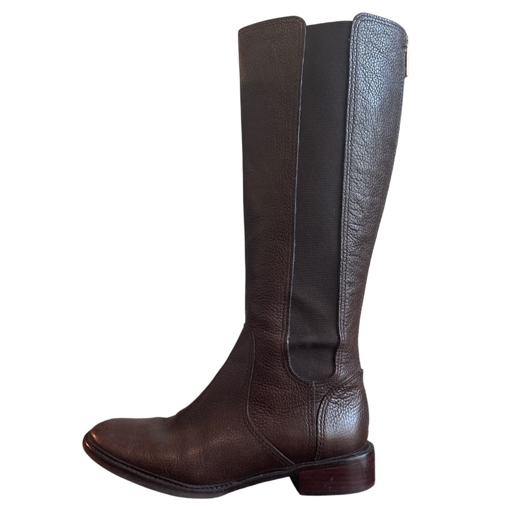 Tory Burch Christy Riding Boots Brown Leather Stretch Back 8.5